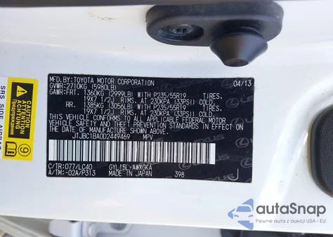 2013 Lexus Rx 450H z USA, uszkodzony, nr VIN JTJBC1BA0D2449469